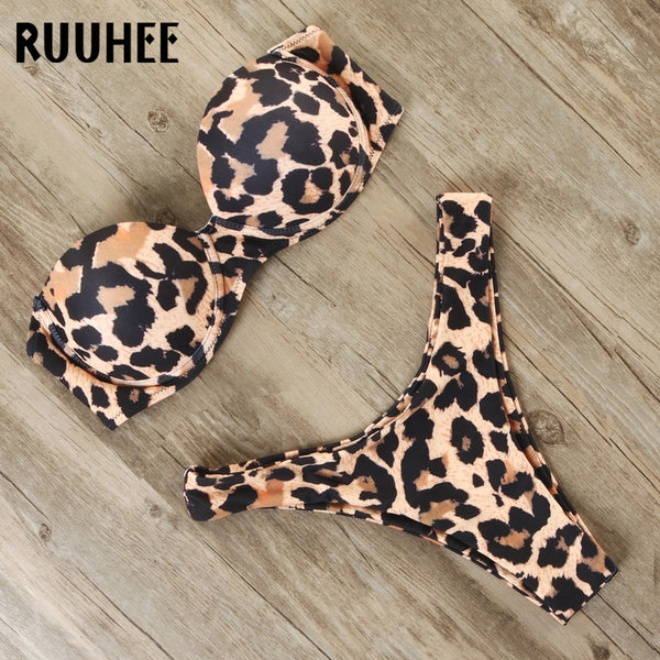 RUUHEE Bikini Swimwear Women Swimsuit 2020 Leopard Brazilian Bikini Set Push Up Bathing Suit Female Summer Beach Wear Biquini