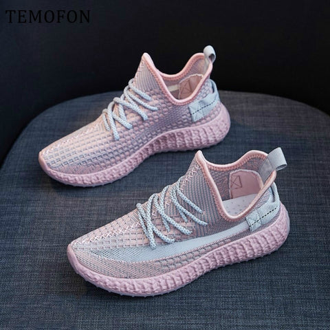 TEMOFON breathable mesh sneaker women casual sneaker sports shoes 2020 spring summer lace up women shoes chaussures femme HVT256