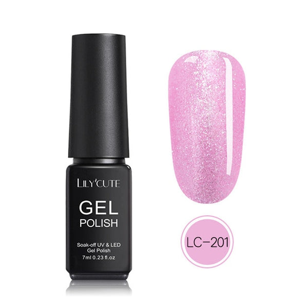 LILYCUTE 7ml UV Gel Nail Polish  Glitter Pink Color Series Soak Off Nail Art Gel Polish Varnish  Design