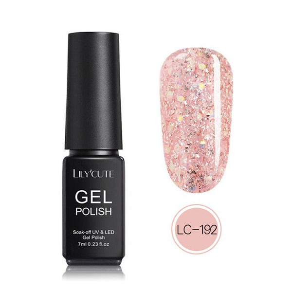 LILYCUTE 7ml UV Gel Nail Polish  Glitter Pink Color Series Soak Off Nail Art Gel Polish Varnish  Design