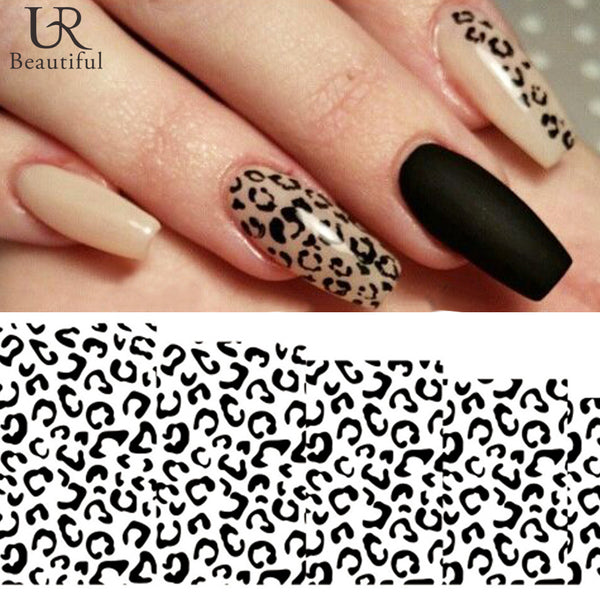 1 Sheet Black/White Leopard Nail Art Water Transfer Stickers Decals Full Wraps Sliders Manicure Decoration DIY Accessory BEB304