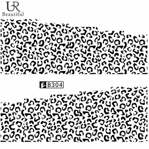 1 Sheet Black/White Leopard Nail Art Water Transfer Stickers Decals Full Wraps Sliders Manicure Decoration DIY Accessory BEB304