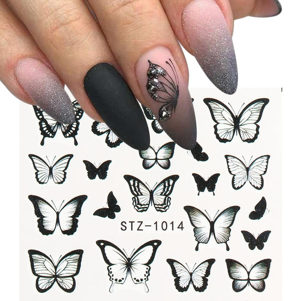 NEW Butterfly Nail Stickers Water Transfer Decals Colorful Blue Black Design Nail Art Manicure Sliders Wraps Foils TRSTZ982-1017