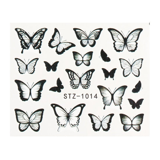 NEW Butterfly Nail Stickers Water Transfer Decals Colorful Blue Black Design Nail Art Manicure Sliders Wraps Foils TRSTZ982-1017