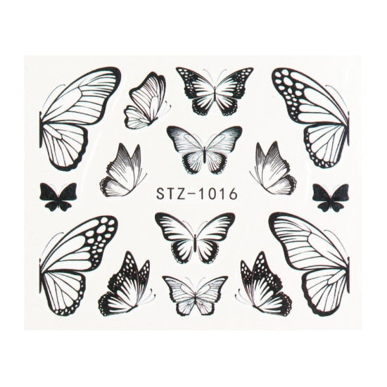 NEW Butterfly Nail Stickers Water Transfer Decals Colorful Blue Black Design Nail Art Manicure Sliders Wraps Foils TRSTZ982-1017