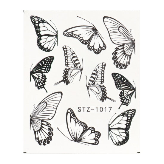 NEW Butterfly Nail Stickers Water Transfer Decals Colorful Blue Black Design Nail Art Manicure Sliders Wraps Foils TRSTZ982-1017