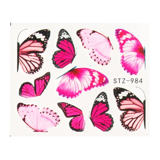 NEW Butterfly Nail Stickers Water Transfer Decals Colorful Blue Black Design Nail Art Manicure Sliders Wraps Foils TRSTZ982-1017