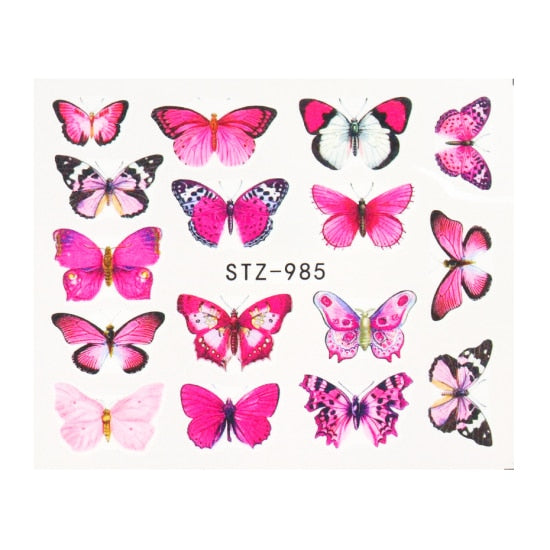 NEW Butterfly Nail Stickers Water Transfer Decals Colorful Blue Black Design Nail Art Manicure Sliders Wraps Foils TRSTZ982-1017