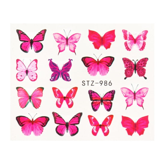 NEW Butterfly Nail Stickers Water Transfer Decals Colorful Blue Black Design Nail Art Manicure Sliders Wraps Foils TRSTZ982-1017