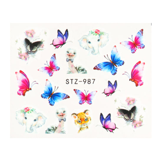 NEW Butterfly Nail Stickers Water Transfer Decals Colorful Blue Black Design Nail Art Manicure Sliders Wraps Foils TRSTZ982-1017