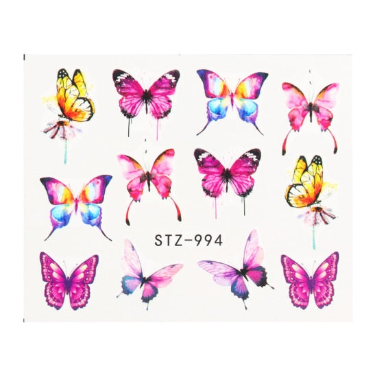 NEW Butterfly Nail Stickers Water Transfer Decals Colorful Blue Black Design Nail Art Manicure Sliders Wraps Foils TRSTZ982-1017