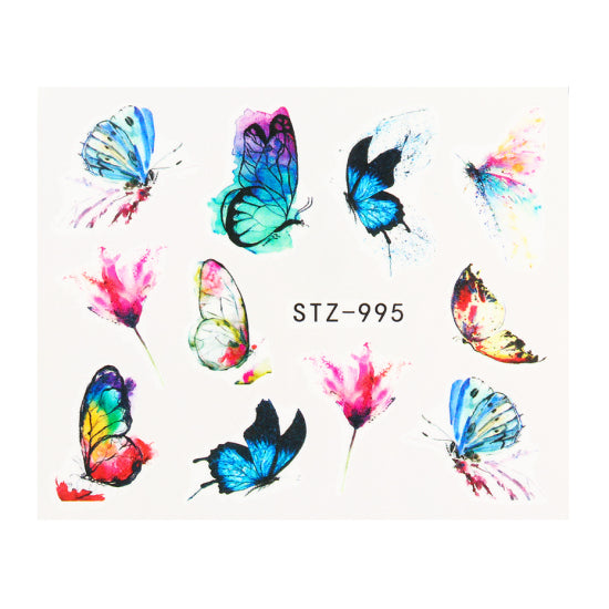 NEW Butterfly Nail Stickers Water Transfer Decals Colorful Blue Black Design Nail Art Manicure Sliders Wraps Foils TRSTZ982-1017