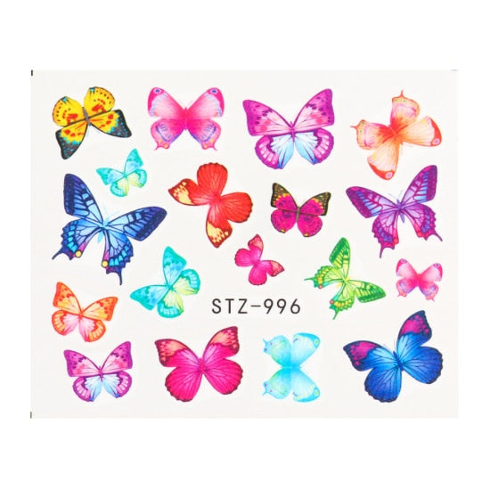 NEW Butterfly Nail Stickers Water Transfer Decals Colorful Blue Black Design Nail Art Manicure Sliders Wraps Foils TRSTZ982-1017