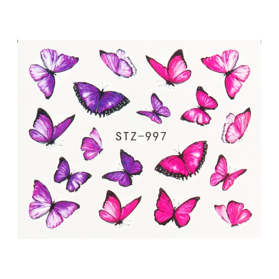 NEW Butterfly Nail Stickers Water Transfer Decals Colorful Blue Black Design Nail Art Manicure Sliders Wraps Foils TRSTZ982-1017