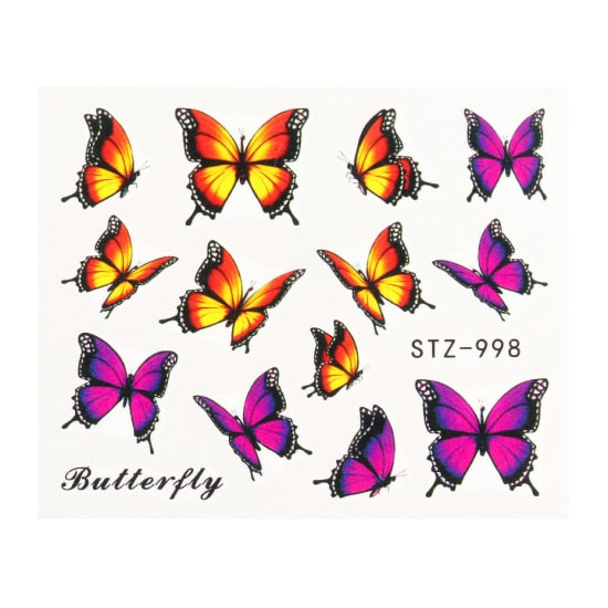 NEW Butterfly Nail Stickers Water Transfer Decals Colorful Blue Black Design Nail Art Manicure Sliders Wraps Foils TRSTZ982-1017