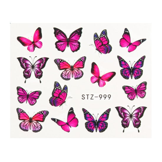 NEW Butterfly Nail Stickers Water Transfer Decals Colorful Blue Black Design Nail Art Manicure Sliders Wraps Foils TRSTZ982-1017