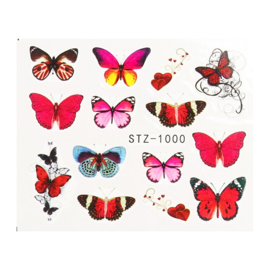 NEW Butterfly Nail Stickers Water Transfer Decals Colorful Blue Black Design Nail Art Manicure Sliders Wraps Foils TRSTZ982-1017