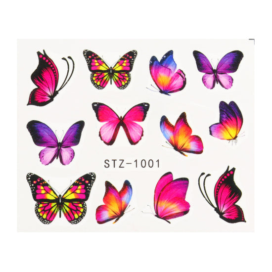 NEW Butterfly Nail Stickers Water Transfer Decals Colorful Blue Black Design Nail Art Manicure Sliders Wraps Foils TRSTZ982-1017