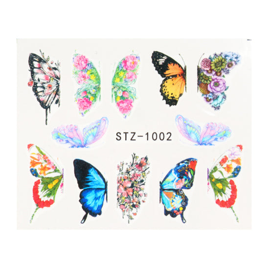 NEW Butterfly Nail Stickers Water Transfer Decals Colorful Blue Black Design Nail Art Manicure Sliders Wraps Foils TRSTZ982-1017