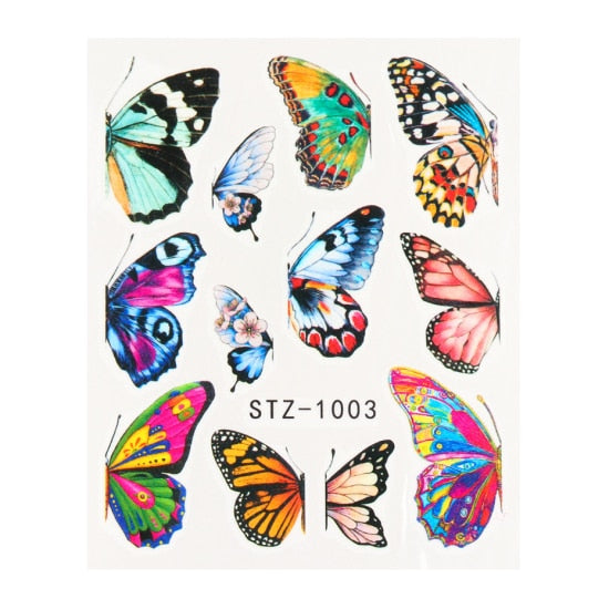 NEW Butterfly Nail Stickers Water Transfer Decals Colorful Blue Black Design Nail Art Manicure Sliders Wraps Foils TRSTZ982-1017