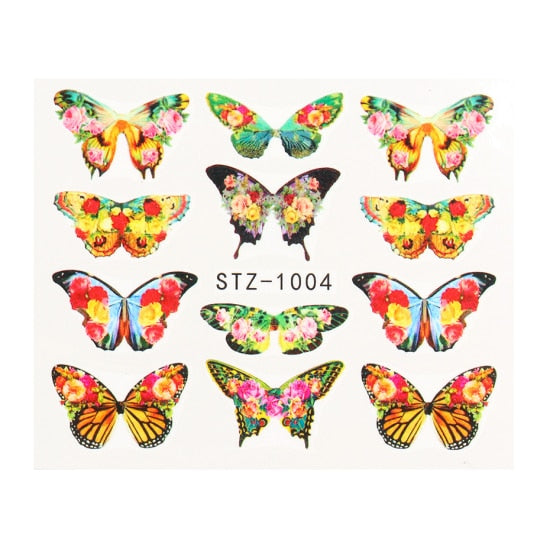 NEW Butterfly Nail Stickers Water Transfer Decals Colorful Blue Black Design Nail Art Manicure Sliders Wraps Foils TRSTZ982-1017