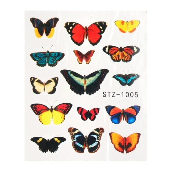 NEW Butterfly Nail Stickers Water Transfer Decals Colorful Blue Black Design Nail Art Manicure Sliders Wraps Foils TRSTZ982-1017