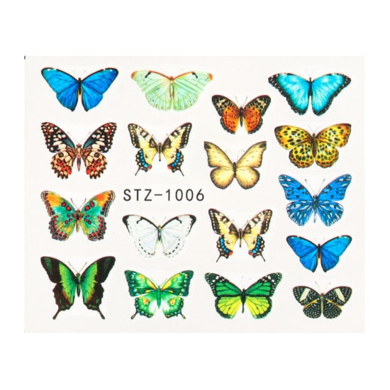 NEW Butterfly Nail Stickers Water Transfer Decals Colorful Blue Black Design Nail Art Manicure Sliders Wraps Foils TRSTZ982-1017