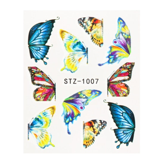 NEW Butterfly Nail Stickers Water Transfer Decals Colorful Blue Black Design Nail Art Manicure Sliders Wraps Foils TRSTZ982-1017