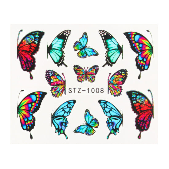 NEW Butterfly Nail Stickers Water Transfer Decals Colorful Blue Black Design Nail Art Manicure Sliders Wraps Foils TRSTZ982-1017