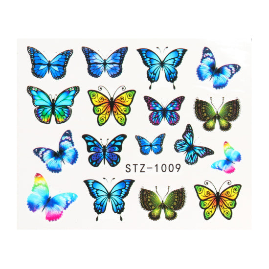 NEW Butterfly Nail Stickers Water Transfer Decals Colorful Blue Black Design Nail Art Manicure Sliders Wraps Foils TRSTZ982-1017