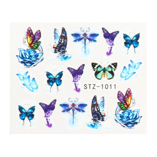 NEW Butterfly Nail Stickers Water Transfer Decals Colorful Blue Black Design Nail Art Manicure Sliders Wraps Foils TRSTZ982-1017