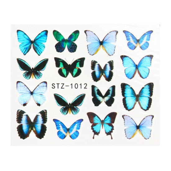 NEW Butterfly Nail Stickers Water Transfer Decals Colorful Blue Black Design Nail Art Manicure Sliders Wraps Foils TRSTZ982-1017