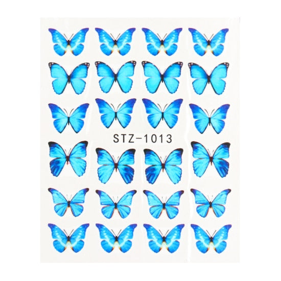 NEW Butterfly Nail Stickers Water Transfer Decals Colorful Blue Black Design Nail Art Manicure Sliders Wraps Foils TRSTZ982-1017