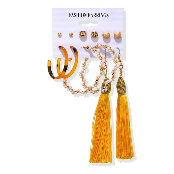 Brincos femininos conjunto borla pérola brincos para mulheres boêmio moda jóias 2020 geométrico kolczyki hoop earings