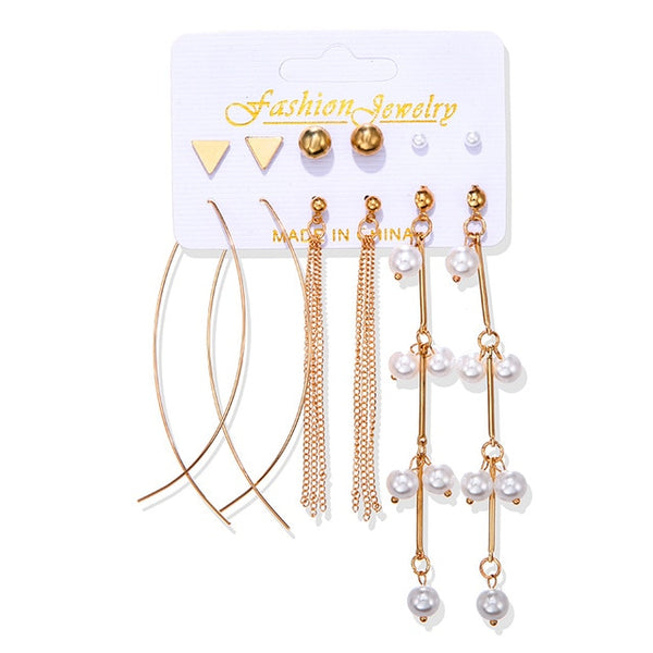 Brincos femininos conjunto borla pérola brincos para mulheres boêmio moda jóias 2020 geométrico kolczyki hoop earings