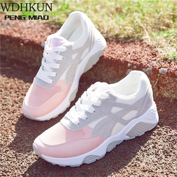 Women Sneakers Breathable Outdoor Walking Shoes Woman Mesh Casual Shoes Pink Lace-Up Ladies Shoes 2020 Fashion Female Sneakers