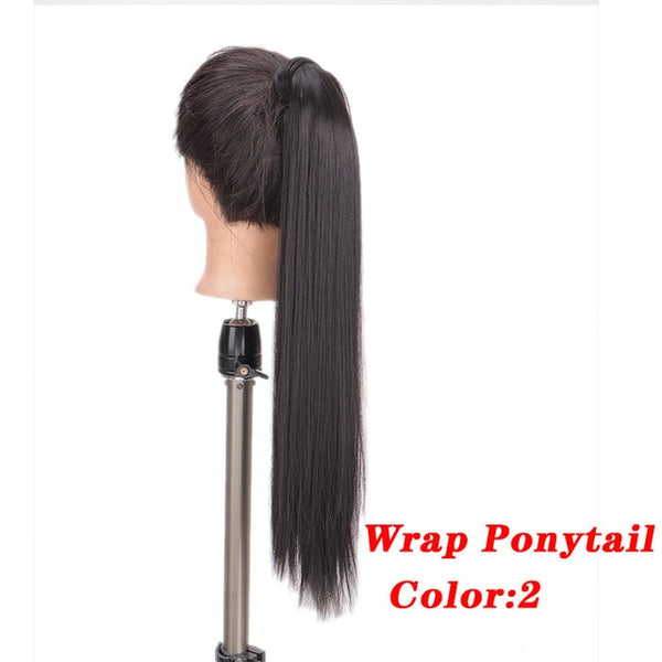 Straight Clip In Hair Tail False Hair 24" 120g Ponytail Hairpiece With Hairpins Synthetic Hair Pony Tail Hair Extensions AOSIWIG