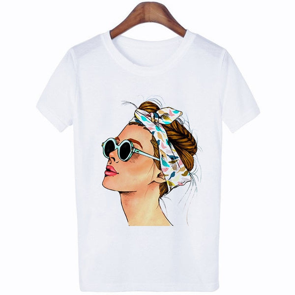 Plus Size Women Summer Vogue Print Lady Casual T-shirt Tops Harajuku Streetwear Short Sleeve O-Neck Tops Tees Camisetas Mujer