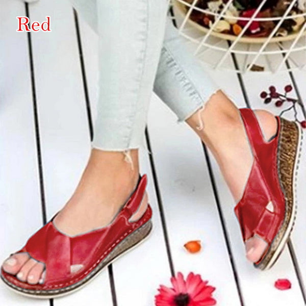 MoneRffi Women Sandals Summer 2020 Female Shoes Woman Peep-toe Wedge Comfortable Sandals Slip-on Flat Sandals Female Sandalias