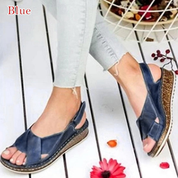 MoneRffi Women Sandals Summer 2020 Female Shoes Woman Peep-toe Wedge Comfortable Sandals Slip-on Flat Sandals Female Sandalias