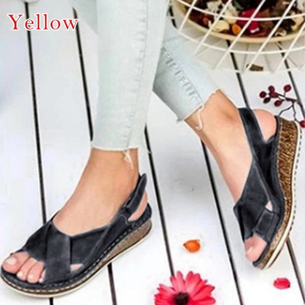 MoneRffi Women Sandals Summer 2020 Female Shoes Woman Peep-toe Wedge Comfortable Sandals Slip-on Flat Sandals Female Sandalias