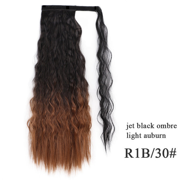 Vigorous Corn Wavy Long Ponytail Synthetic Hairpiece Wrap on Clip Hair Extensions Ombre Brown Pony Tail Blonde Fack Hair